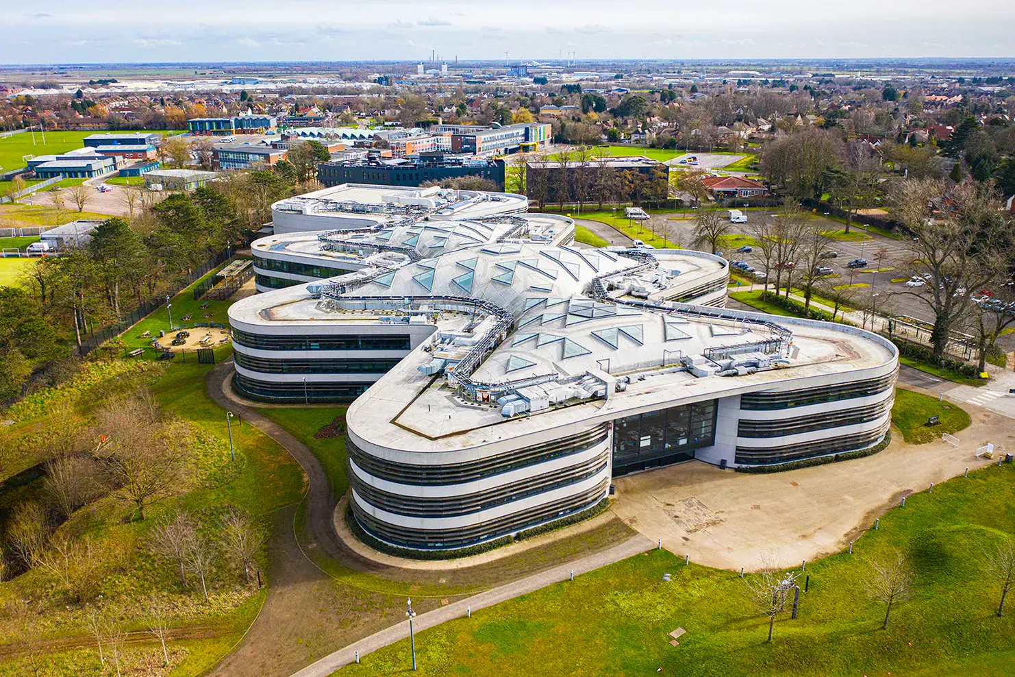 university building photo using aerial photography