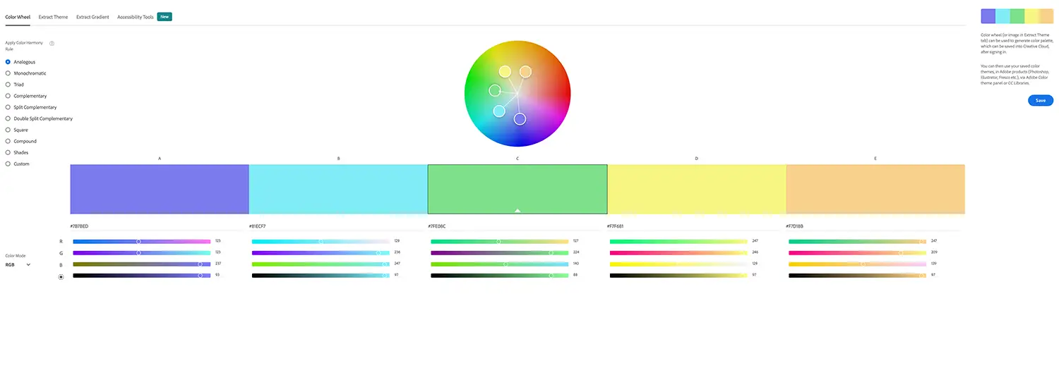 graphic design colour wheel for selecting complementary colour palettes