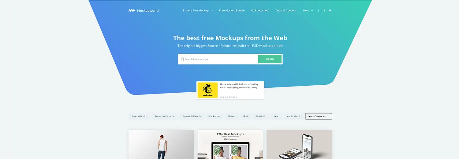 mockup website homepage for graphic design resources and templates