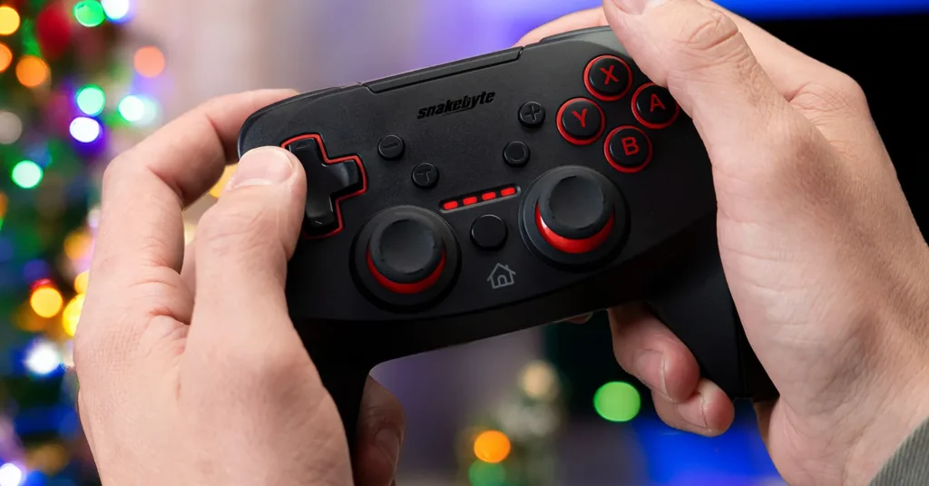 hands gripping white gaming controller